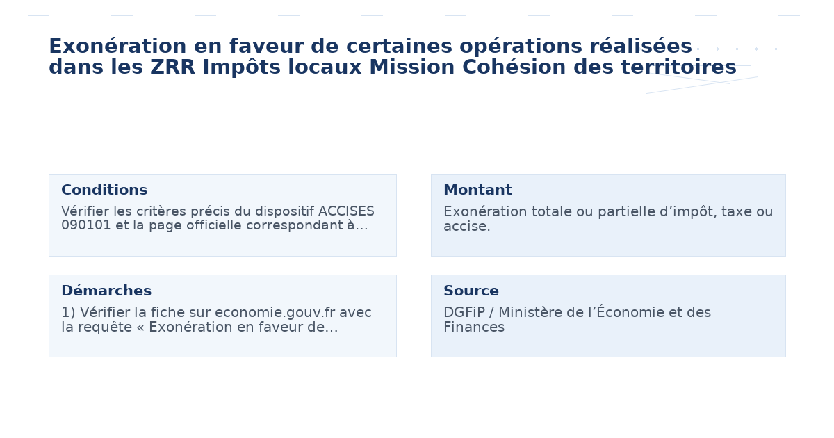 exonération faveur certaines opérations réalisées zrr – Guide