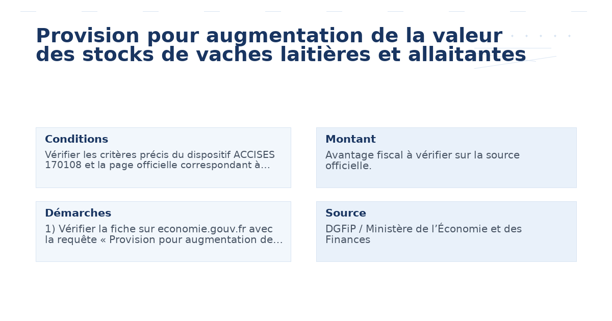 provision augmentation valeur stocks vaches laitières – Guide