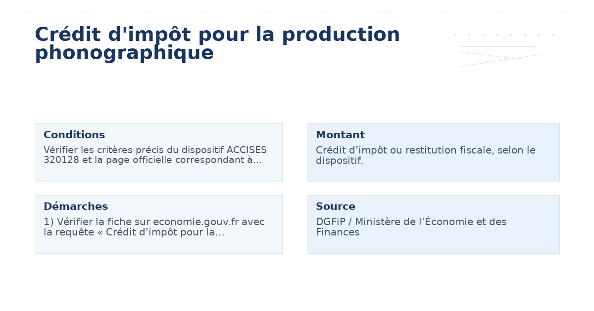 crédit d’impôt production phonographique – Guide essentiel 2026 2026