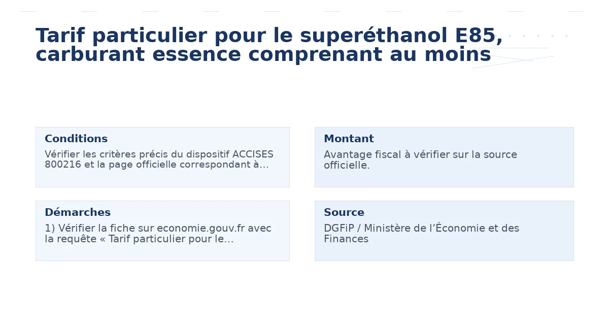 Tarif particulier pour le superéthanol E85, carburant essence comprenant au moins