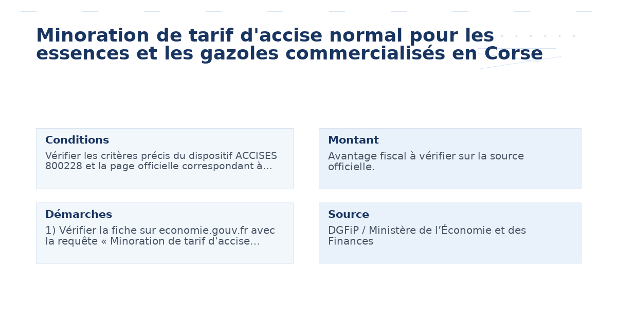 Minoration de tarif d&rsquo;accise normal pour les essences et les gazoles commercialisés en Corse