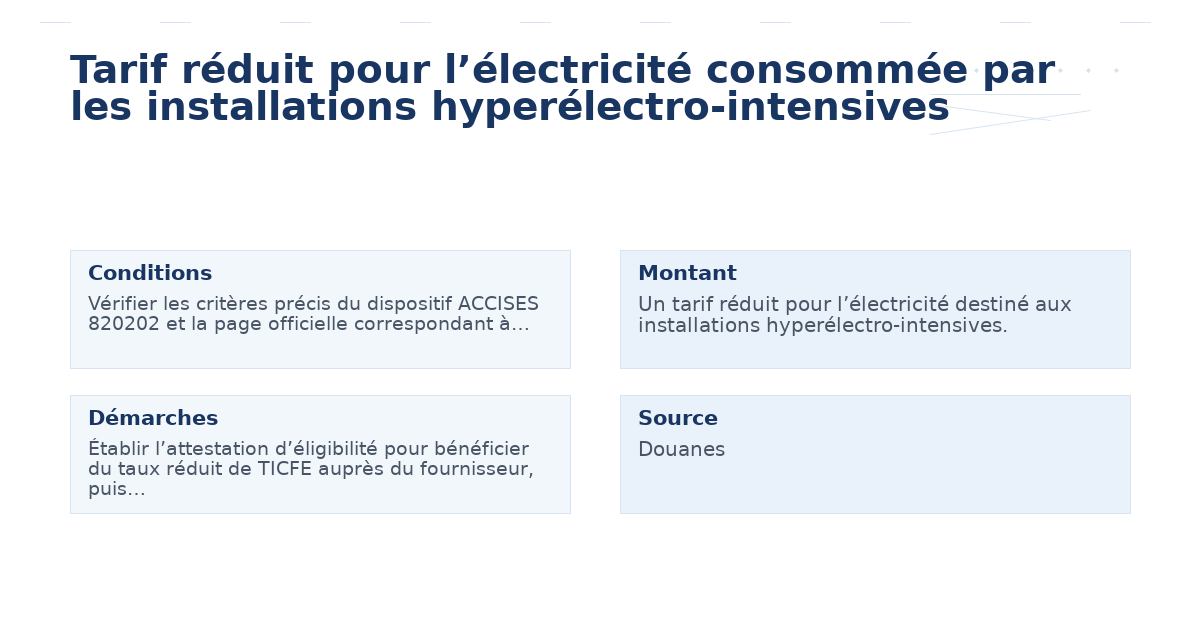 Tarif réduit pour l’électricité consommée par les installations hyperélectro-intensives