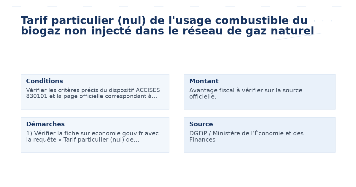 Tarif particulier (nul) de l&rsquo;usage combustible du biogaz non injecté dans le réseau de gaz naturel