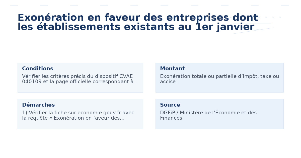 Exonération en faveur des entreprises dont les établissements existants au 1er janvier