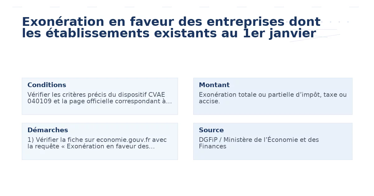 Exonération en faveur des entreprises dont les établissements existants au 1er janvier