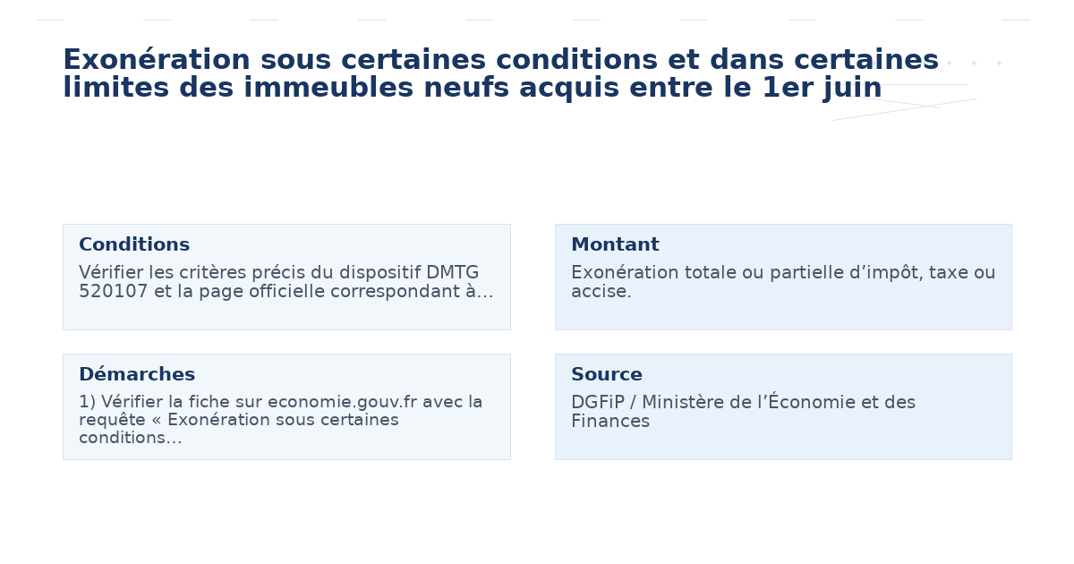 Exonération sous certaines conditions et dans certaines limites des immeubles neufs acquis entre le 1er juin