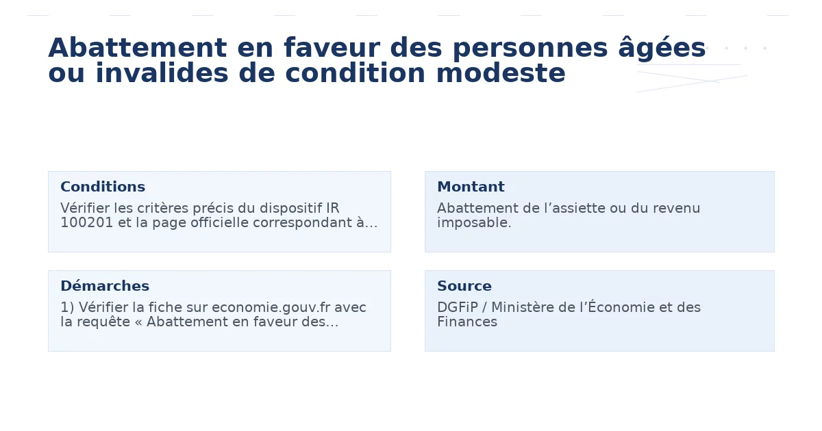 Aide Abattement en faveur des personnes âgées ou invalides de condition modeste : conditions, bénéfices, critères et démarches - abattement faveur personnes âgées invalides condition