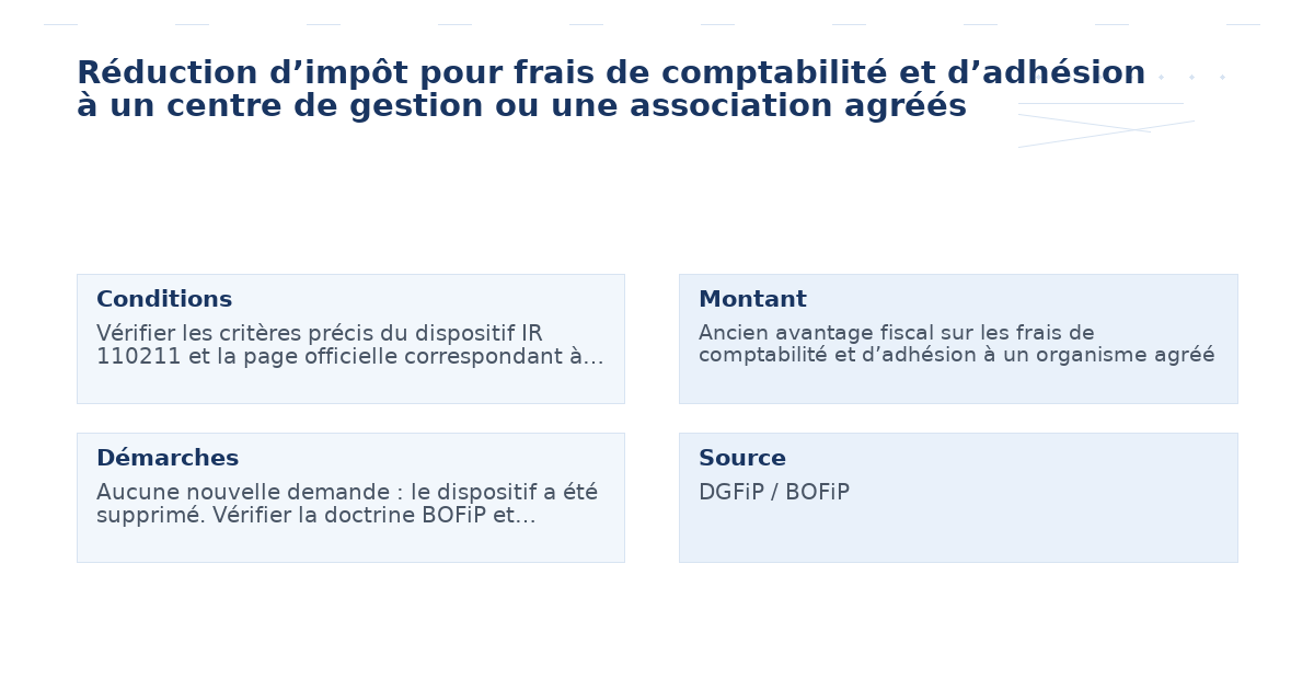 Réduction d’impôt pour frais de comptabilité et d’adhésion à un centre de gestion ou une association agréés