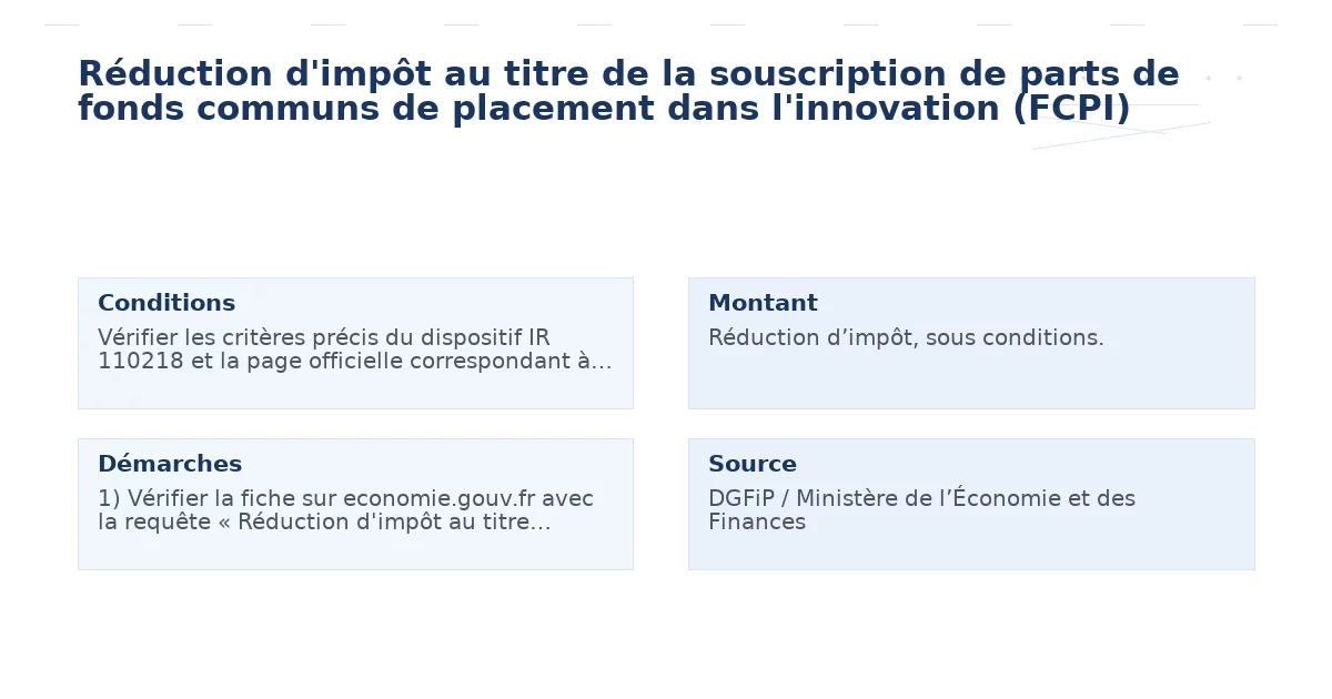 Réduction d’impôt au titre de la souscription de parts de fonds communs de placement dans l’innovation (FCPI)