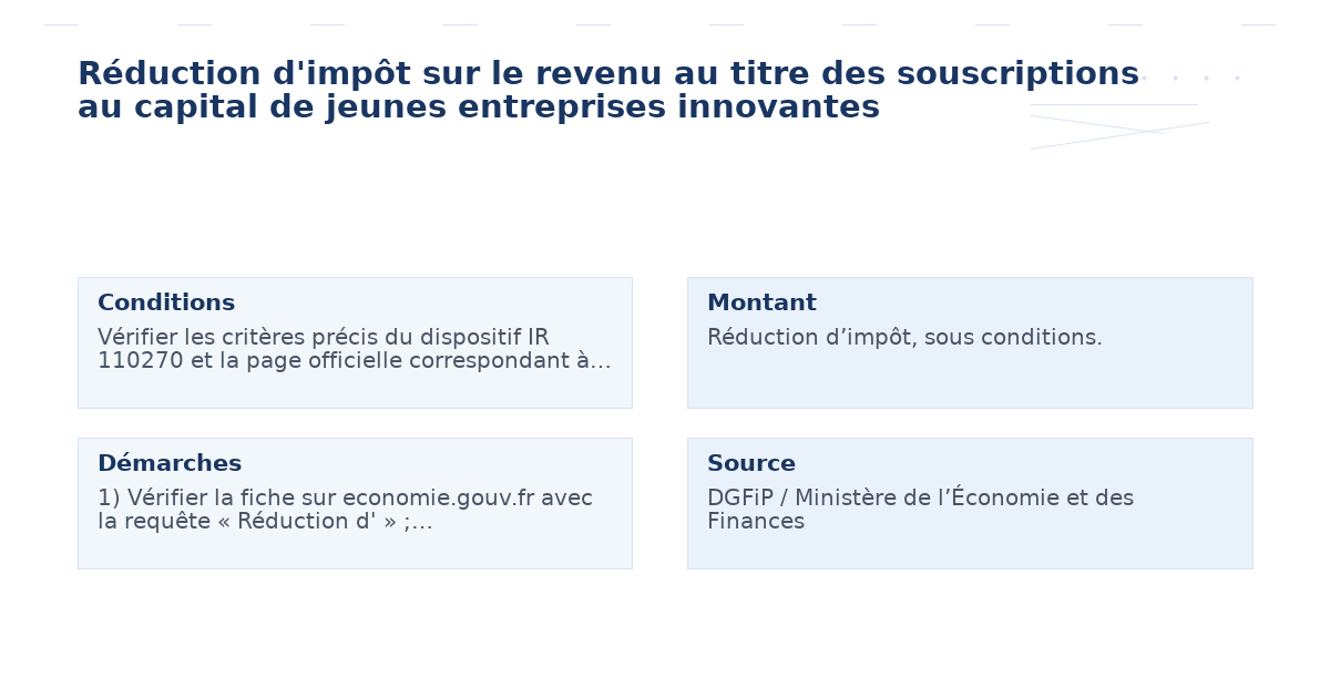 Réduction d&rsquo;impôt sur le revenu au titre des souscriptions au capital de jeunes entreprises innovantes