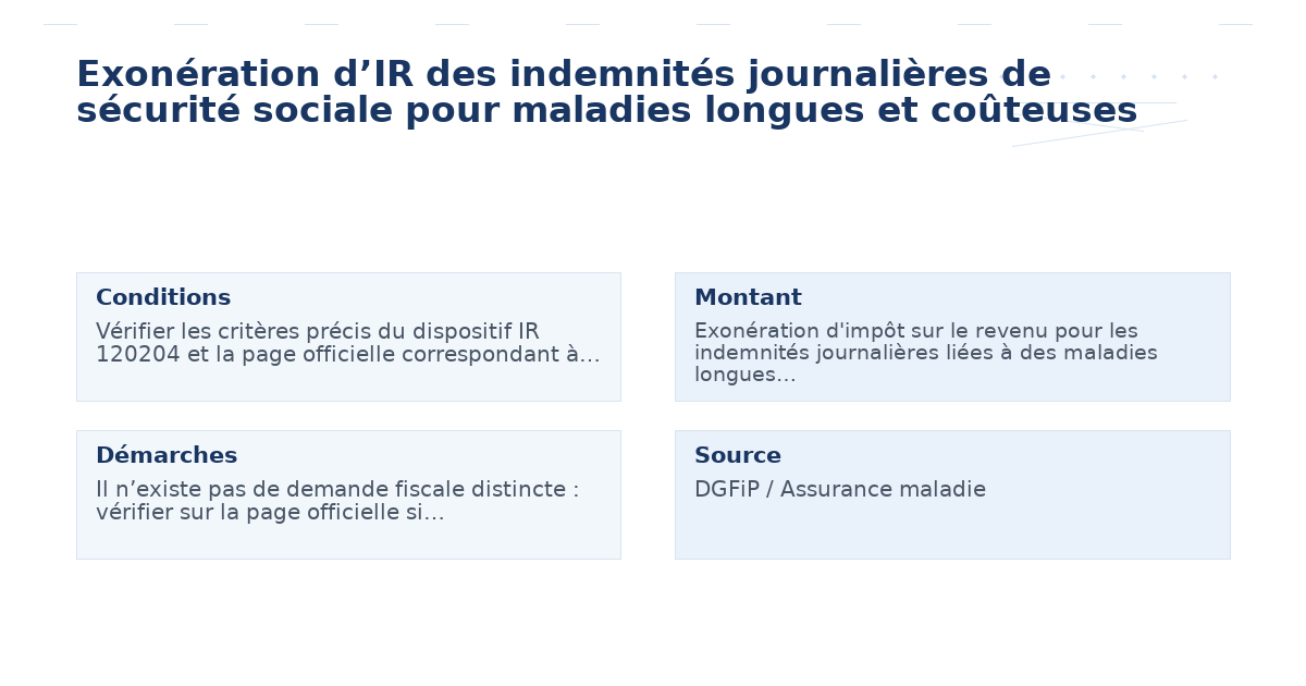 Exonération d’IR des indemnités journalières de sécurité sociale pour maladies longues et coûteuses