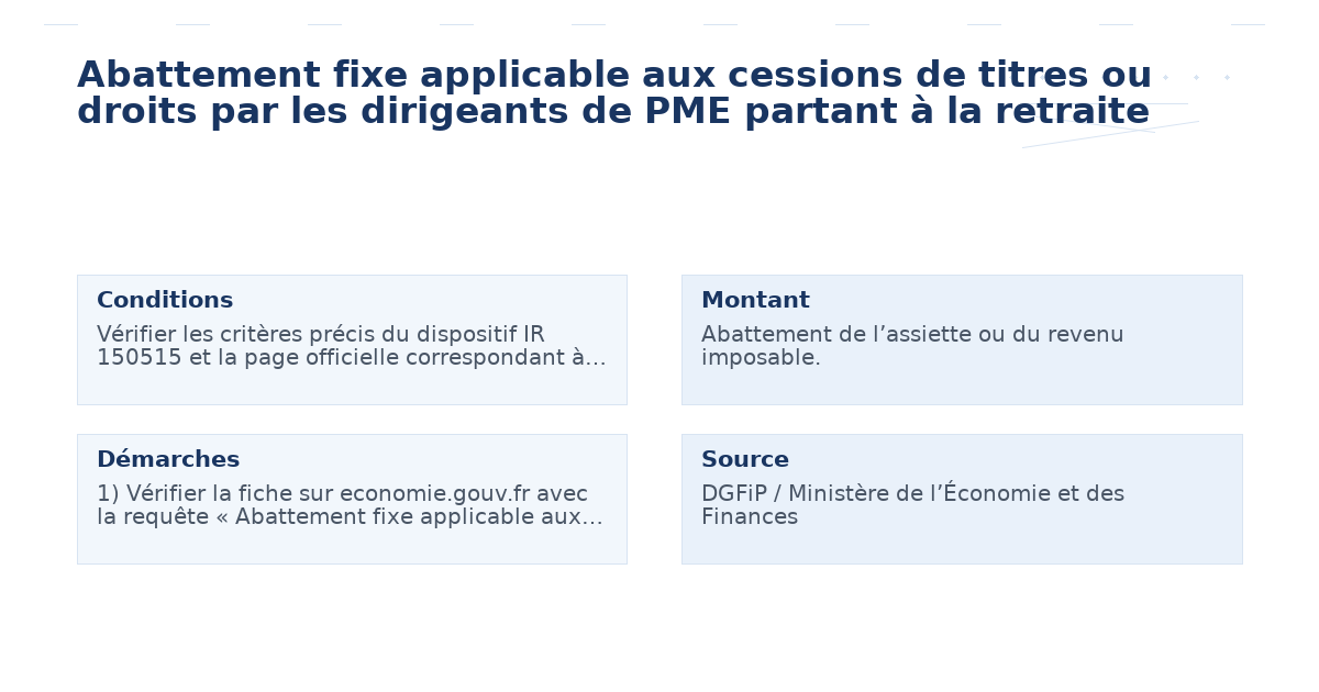 Abattement fixe applicable aux cessions de titres ou droits par les dirigeants de PME partant à la retraite