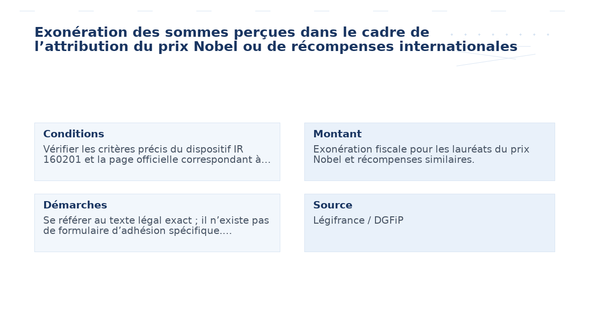 Exonération des sommes perçues dans le cadre de l’attribution du prix Nobel ou de récompenses internationales