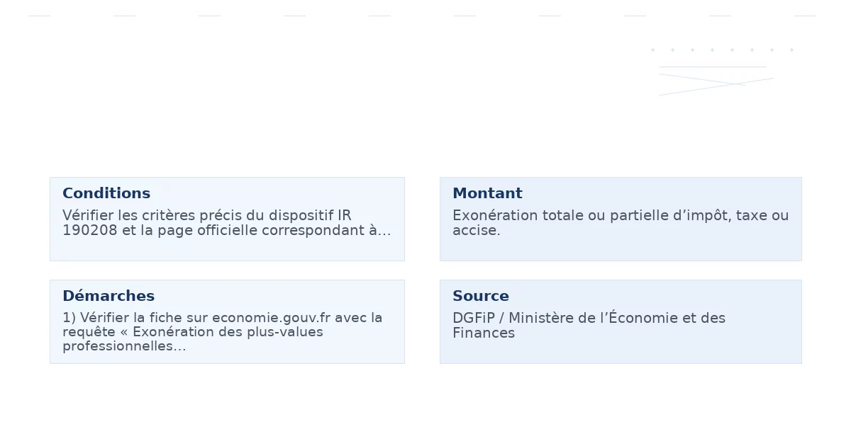 Exonération des plus-values professionnelles en cas de cession à titre onéreux d&rsquo;une entreprise individuelle ou d&rsquo;une activité par une société de personnes ou en cas de cessation d&rsquo;un office d&rsquo;avoué dans le cadre du départ à la retraite du cédant ou de l&rsquo;
