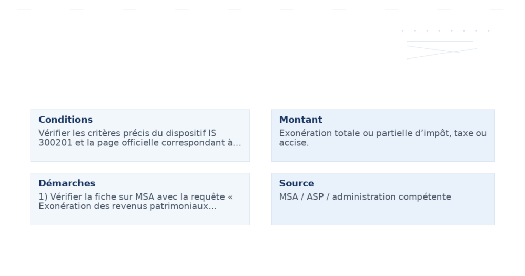 exonération revenus patrimoniaux établissements