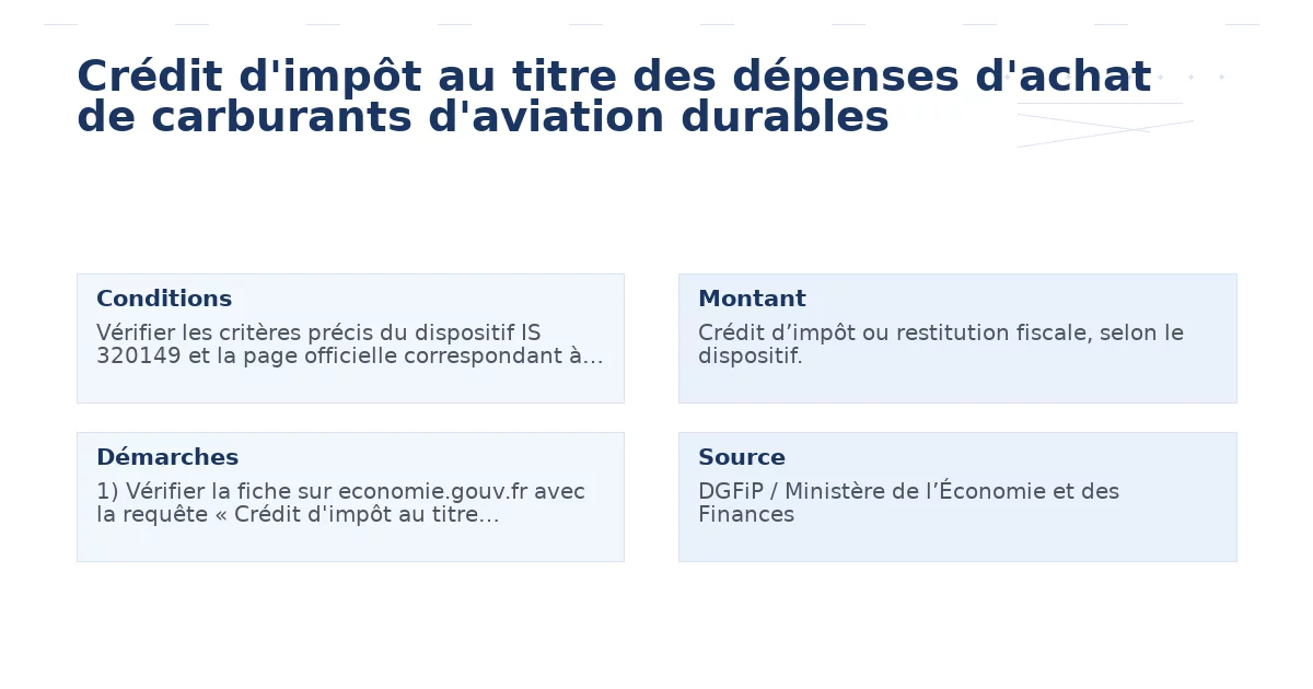 Crédit d&rsquo;impôt au titre des dépenses d&rsquo;achat de carburants d&rsquo;aviation durables