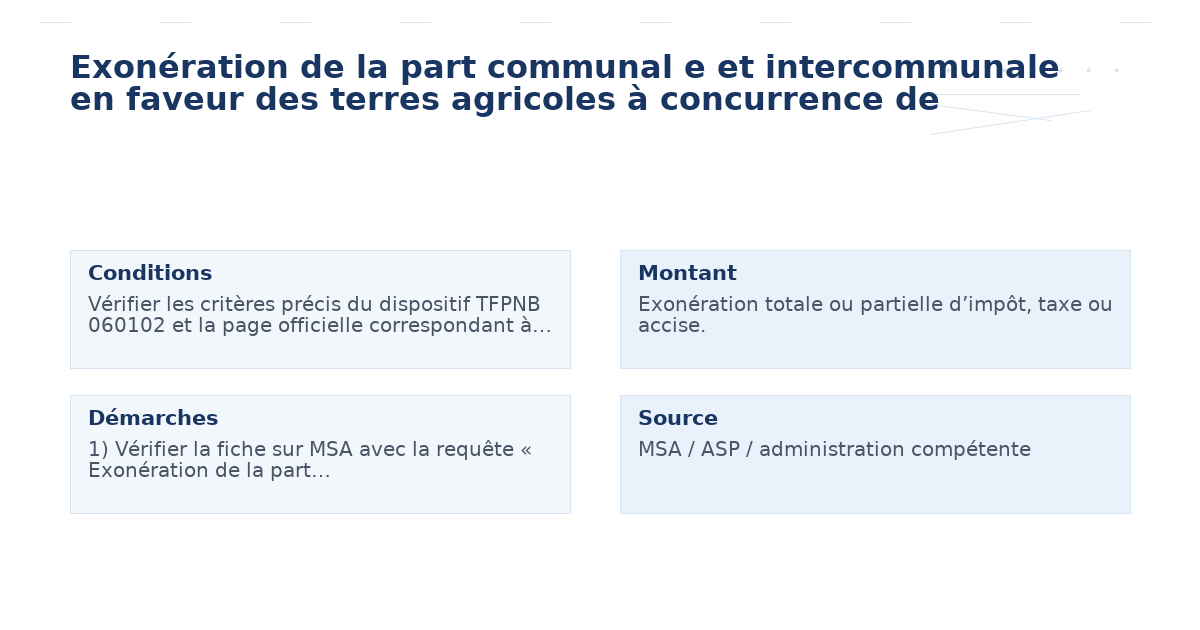 Exonération de la part communal e et intercommunale en faveur des terres agricoles à concurrence de