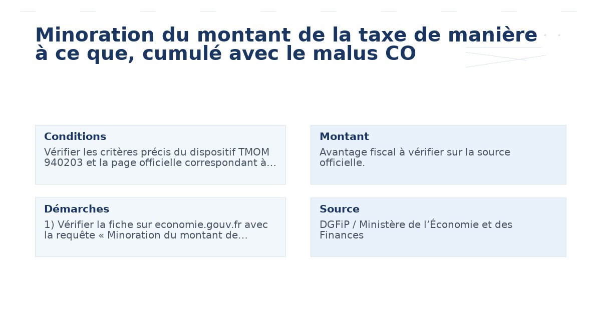 Minoration du montant de la taxe de manière à ce que, cumulé avec le malus CO