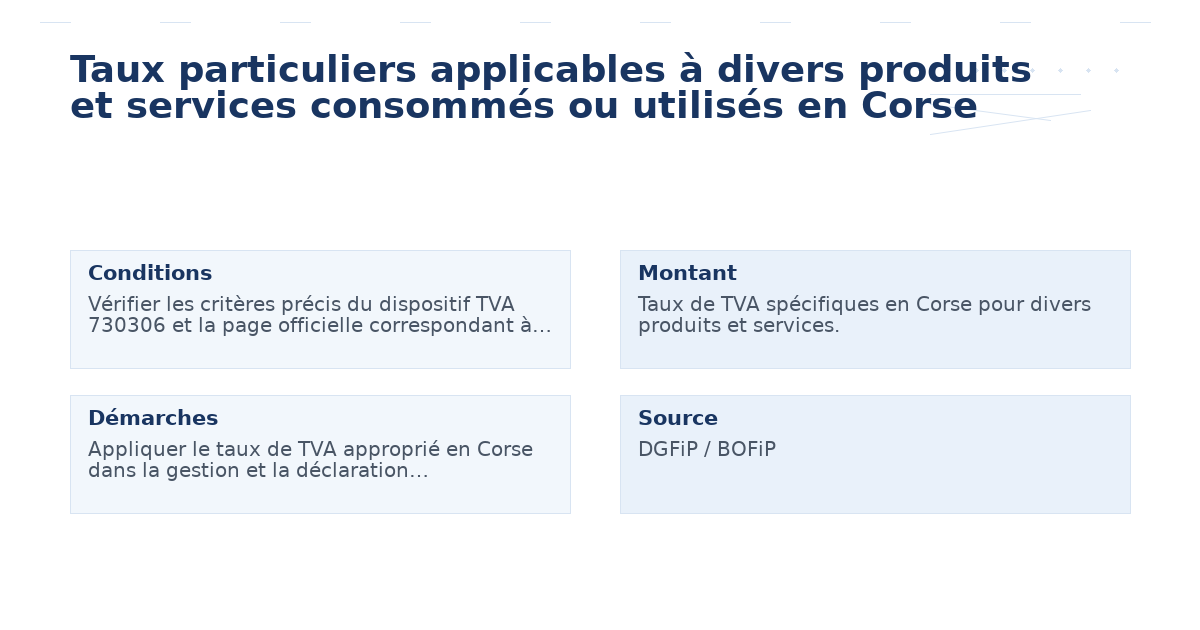 Taux particuliers applicables à divers produits et services consommés ou utilisés en Corse